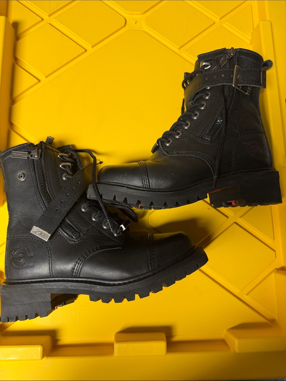 Women’s Black Lace-Up Combat Boots with Strap